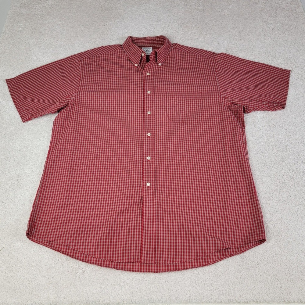 Brooks Brothers Mens Large Red Check Short Sleeve Sport Shirt Cotton Button Down - Picture 3 of 5